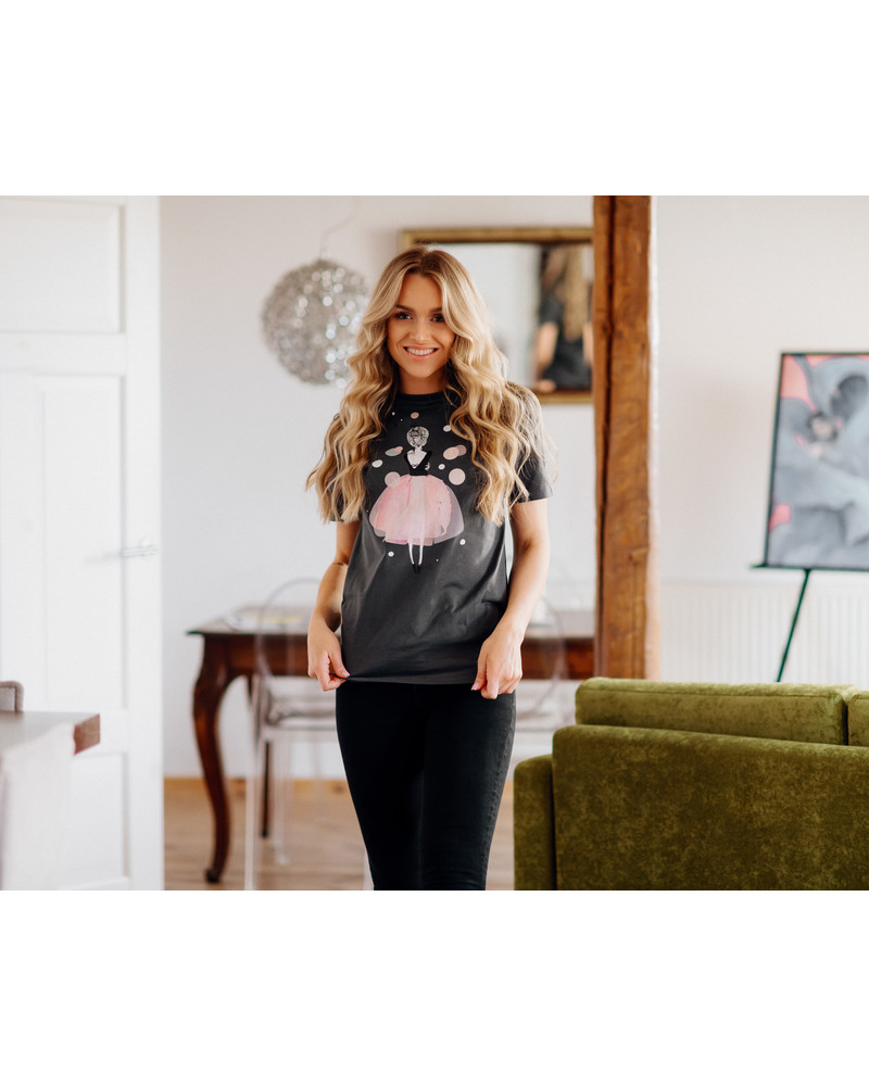 PINK GIRL SLIM T-SHIRT DARK GREY
