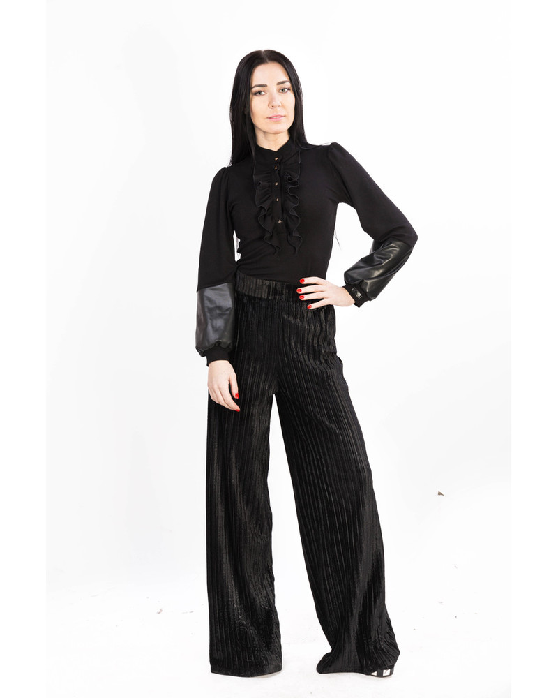 FRILL BLOUSE BLACK RIVETED