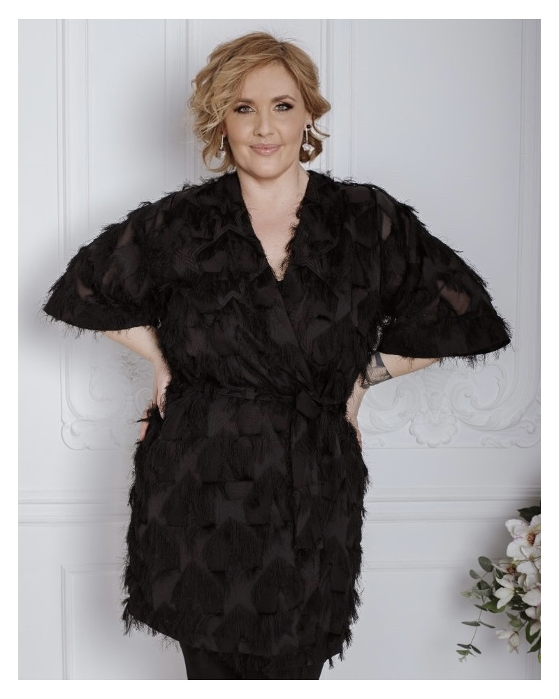 KIMONO FRINGE DRESS BLACK