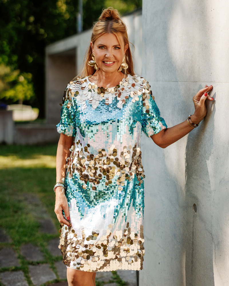 SEQUIN DRESS MINT GOLD