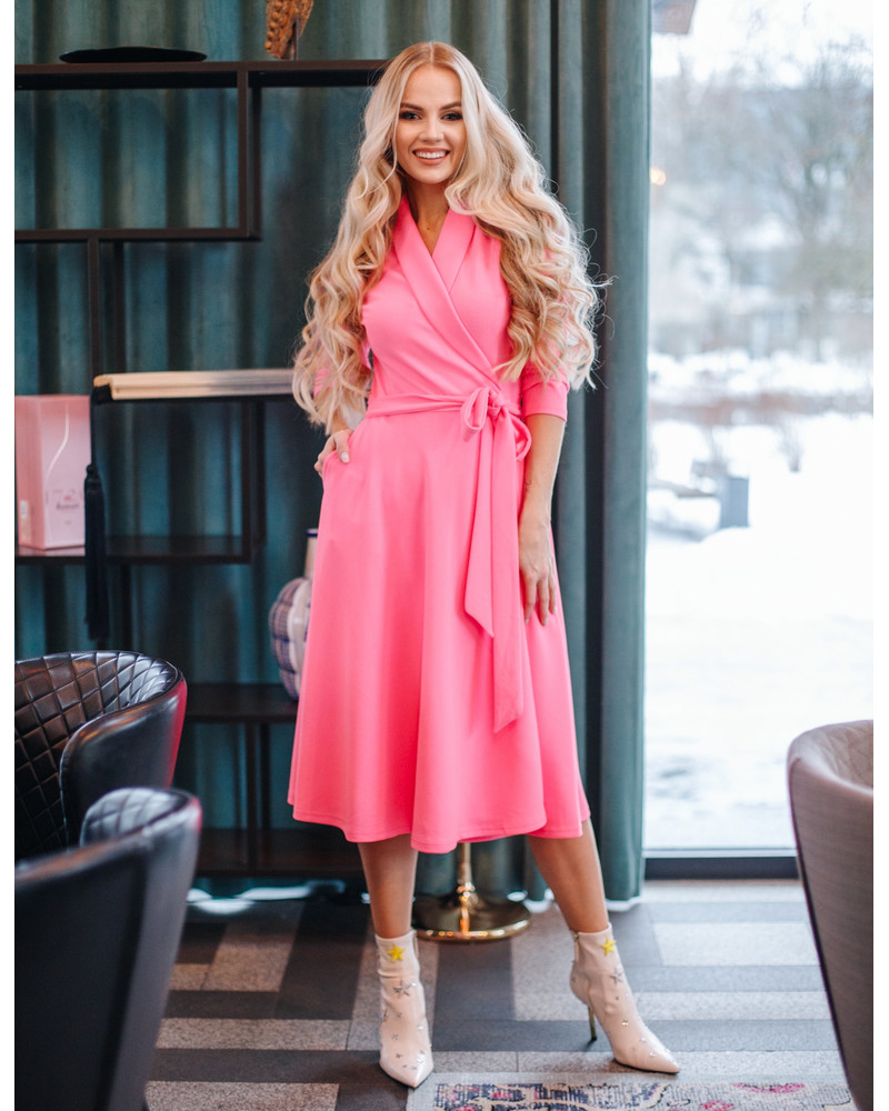 MOON MIDI DRESS NEON PINK