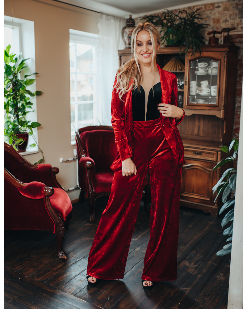 WIDE PANTS PATCHY VELVET RED
