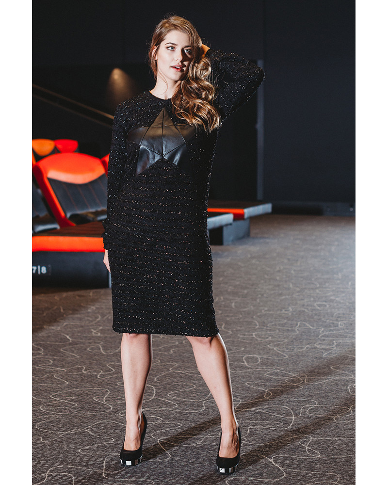 BLACK STAR KNIT SWEATER+SKIRT SET