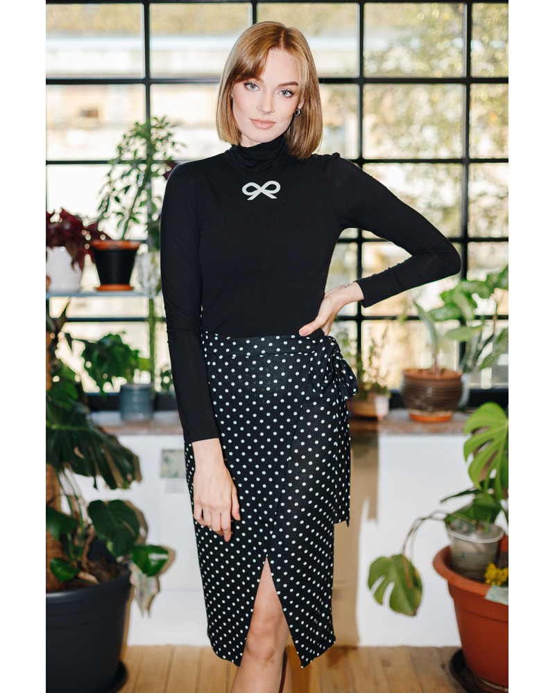BODYCON WRAP POLKA DOT SKIRT BLACK