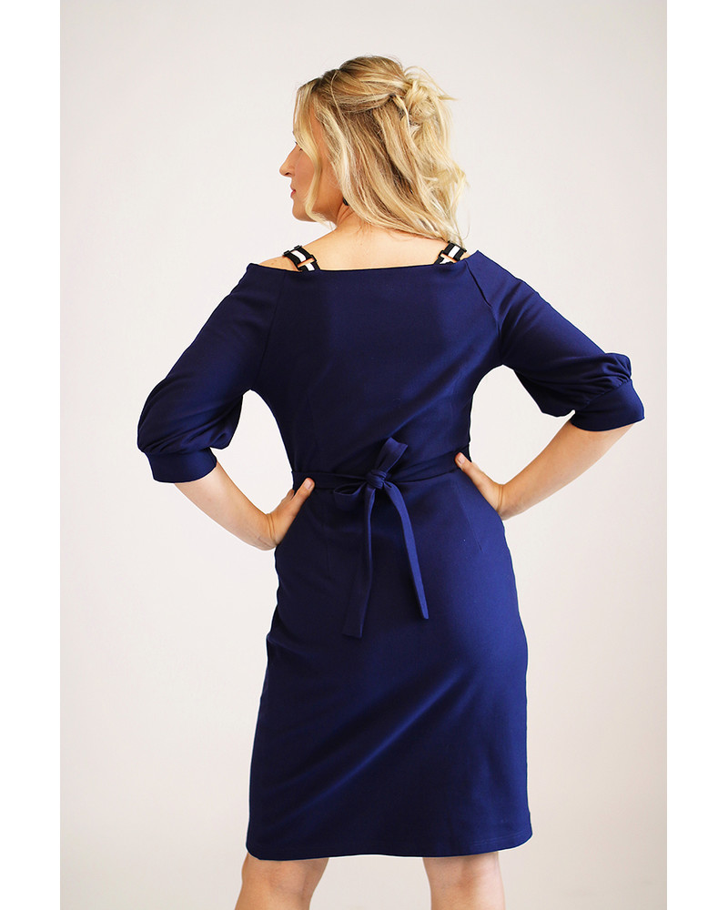 NAVY WIDE V-NECK DRESS