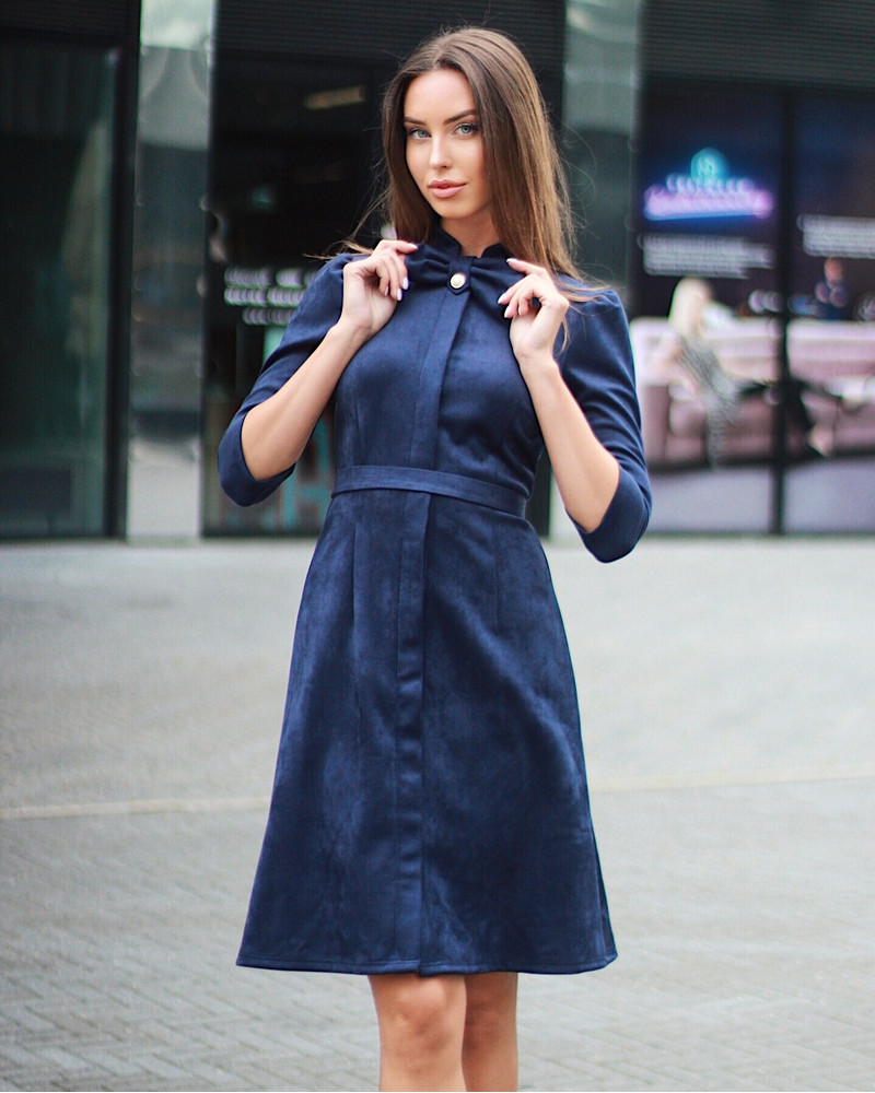 BOW SUEDE DRESS NAVY