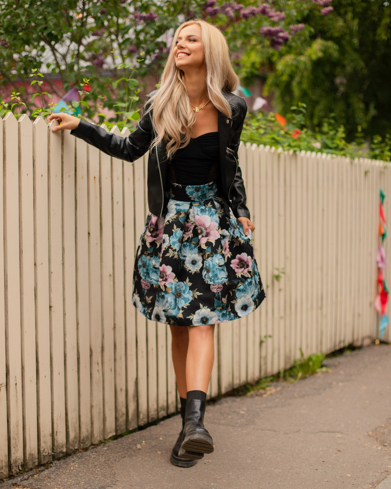 PETUNIA SKIRT JACQUARD FLOWER BLACK