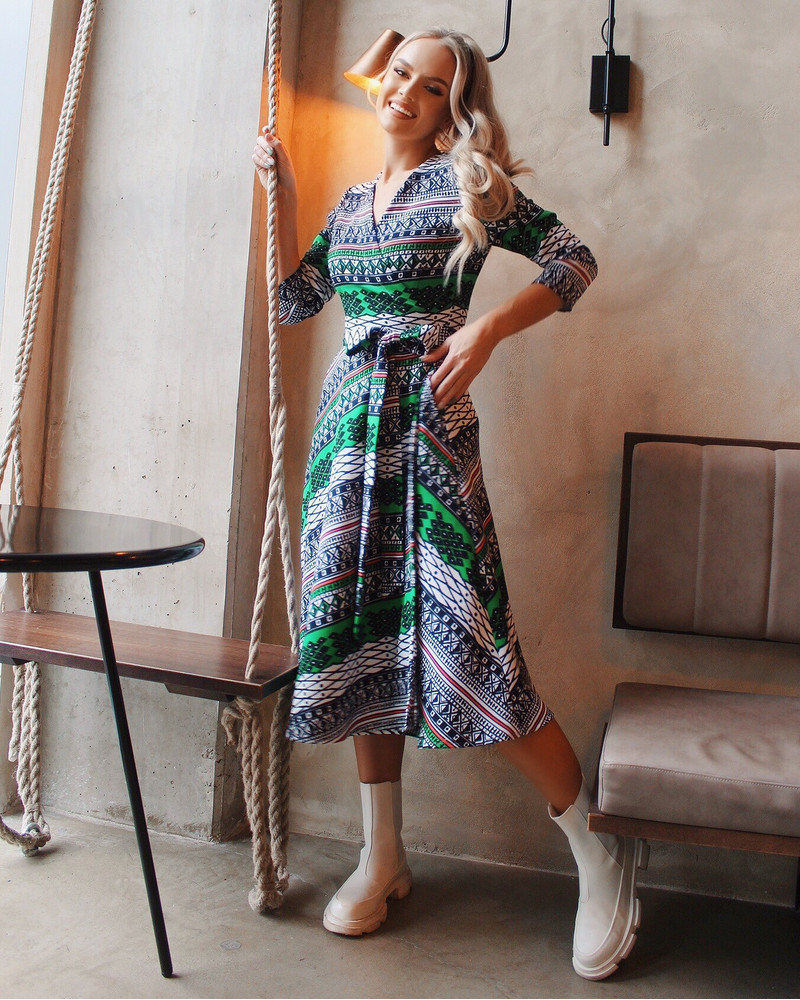 MOON MIDI DRESS ORNAMENT GREEN