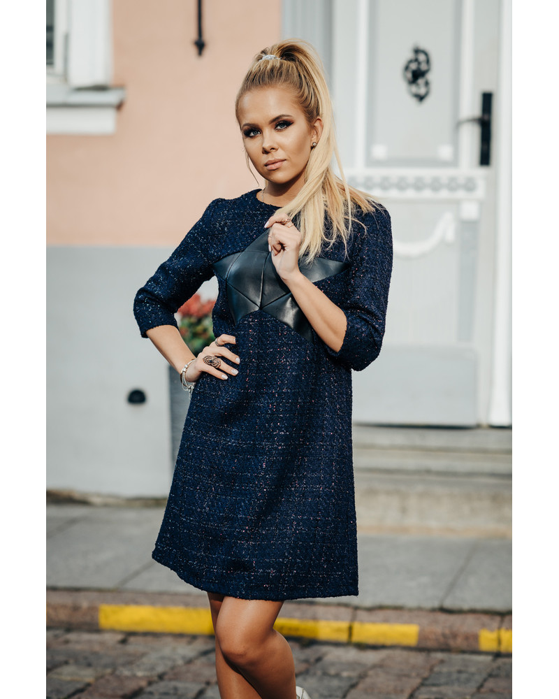 SHINY NAVY LEATHER STAR DRESS