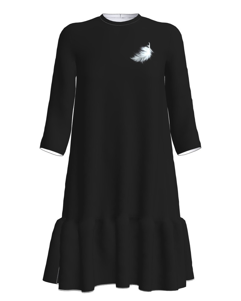 ANGEL PRINT FRILL DRESS BLACK