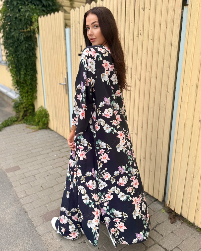 SUMMER FLOWER FLYAWAY KIMONO BLACK