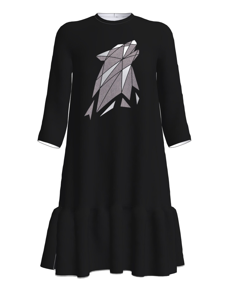 ABSTRACT WOLF FRILL DRESS BLACK