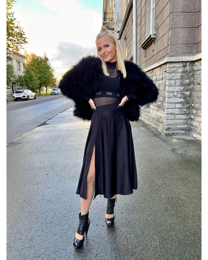 SILKY MIDI SKIRT BLACK
