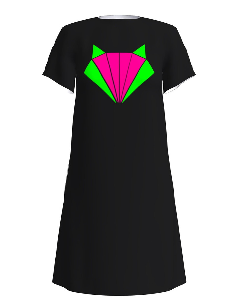 BRIGHT FOX PRINT DRESS BLACK