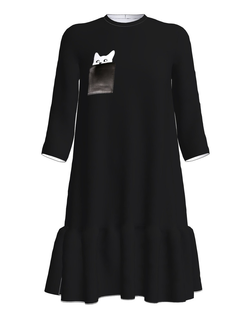 KITTY POCKET FRILL DRESS BLACK