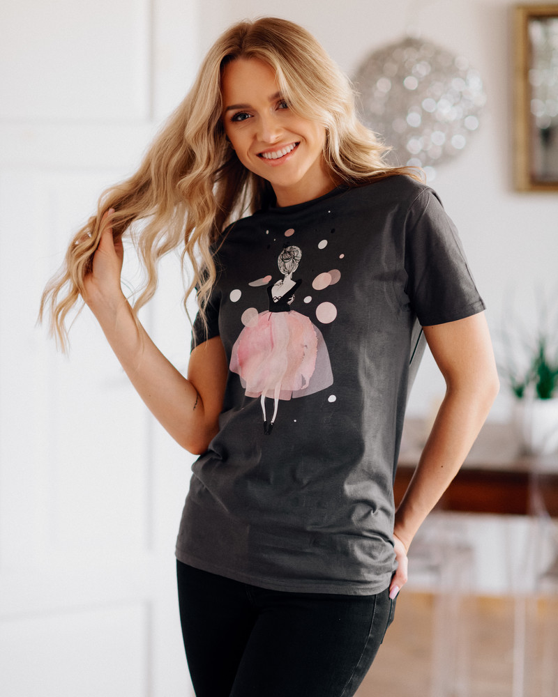 PINK GIRL SLIM T-SHIRT DARK GREY