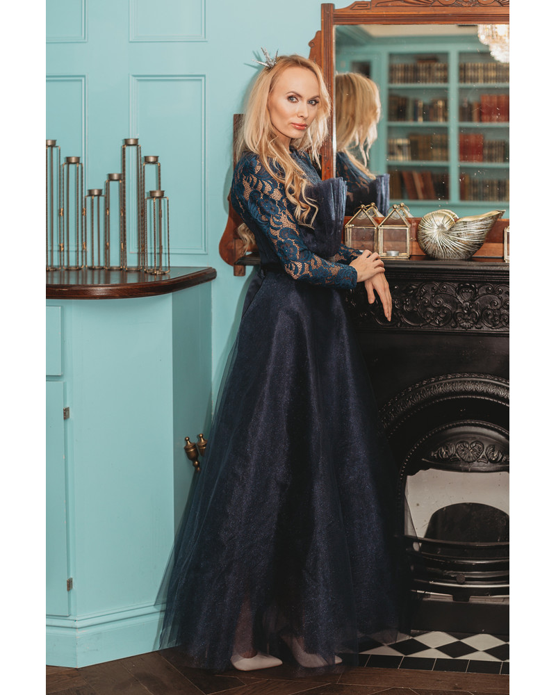 BLUE TULLE MAXI DRESS
