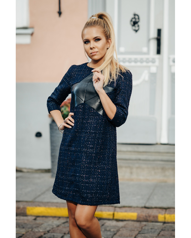 SHINY NAVY LEATHER STAR DRESS