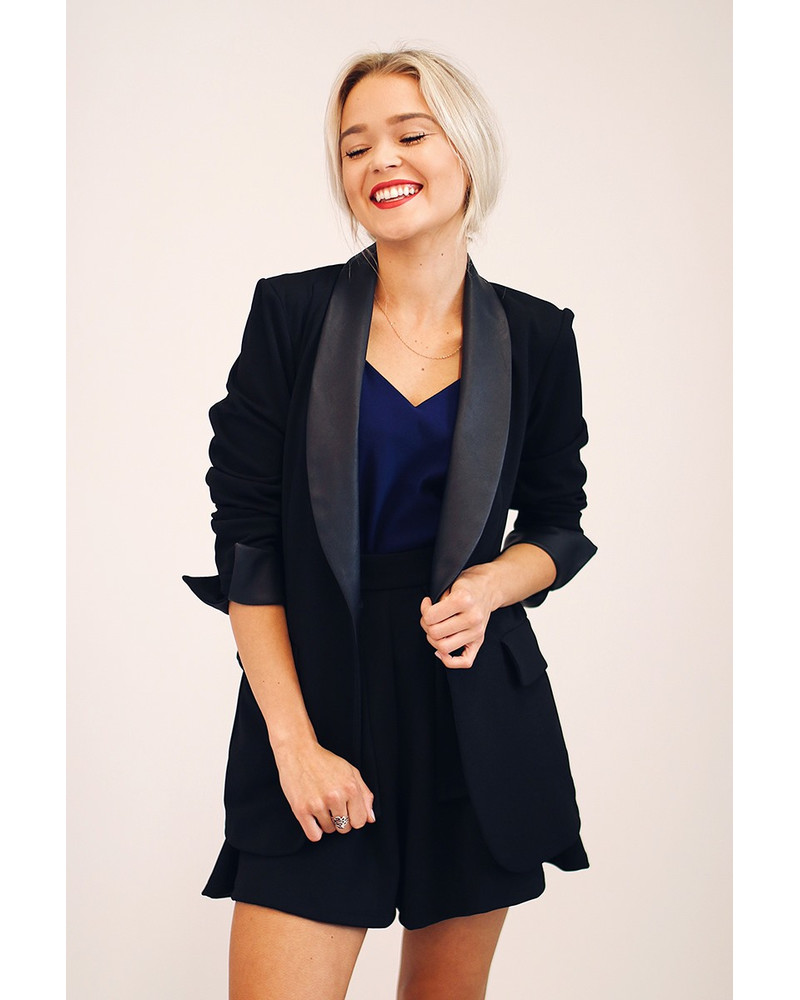 ELEGANT JACKET LEATHER DETAIL BLACK