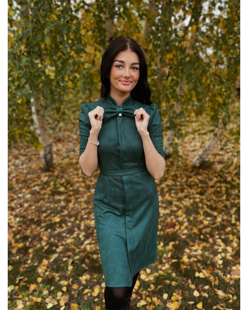 BOW SUEDE DRESS GREEN