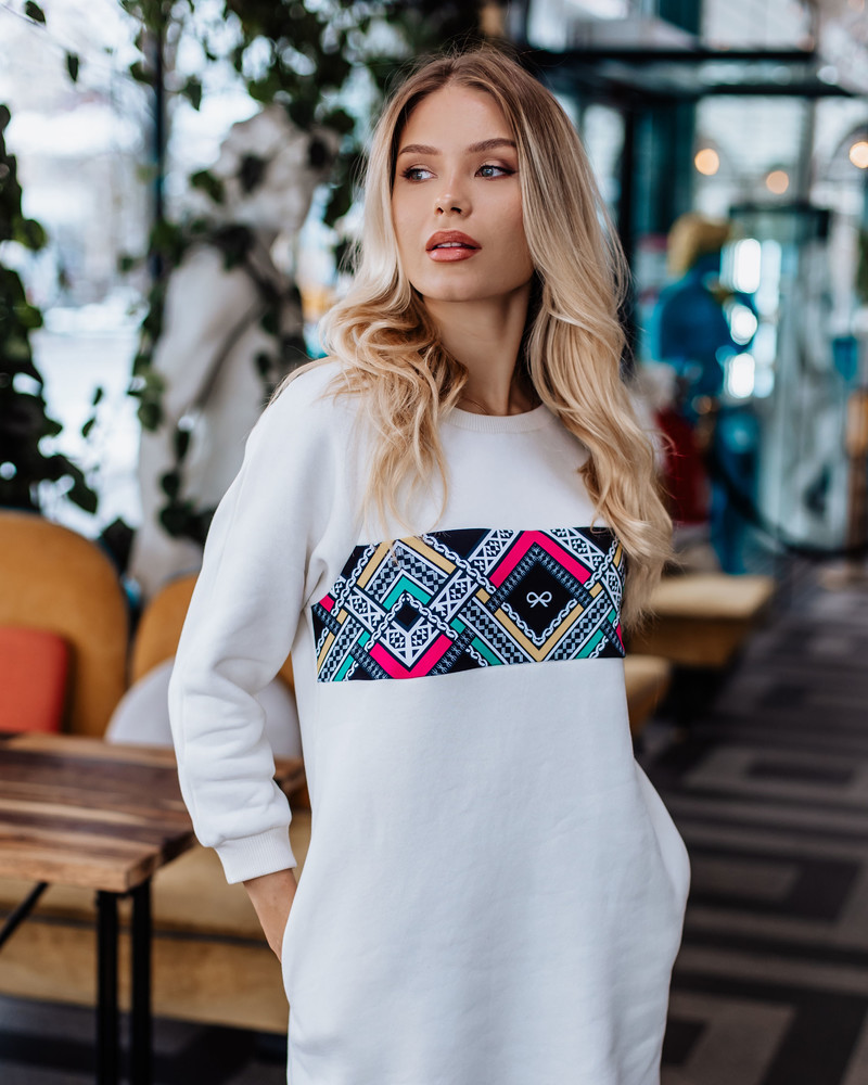 ETHNIC POCKET DRESS WHITE