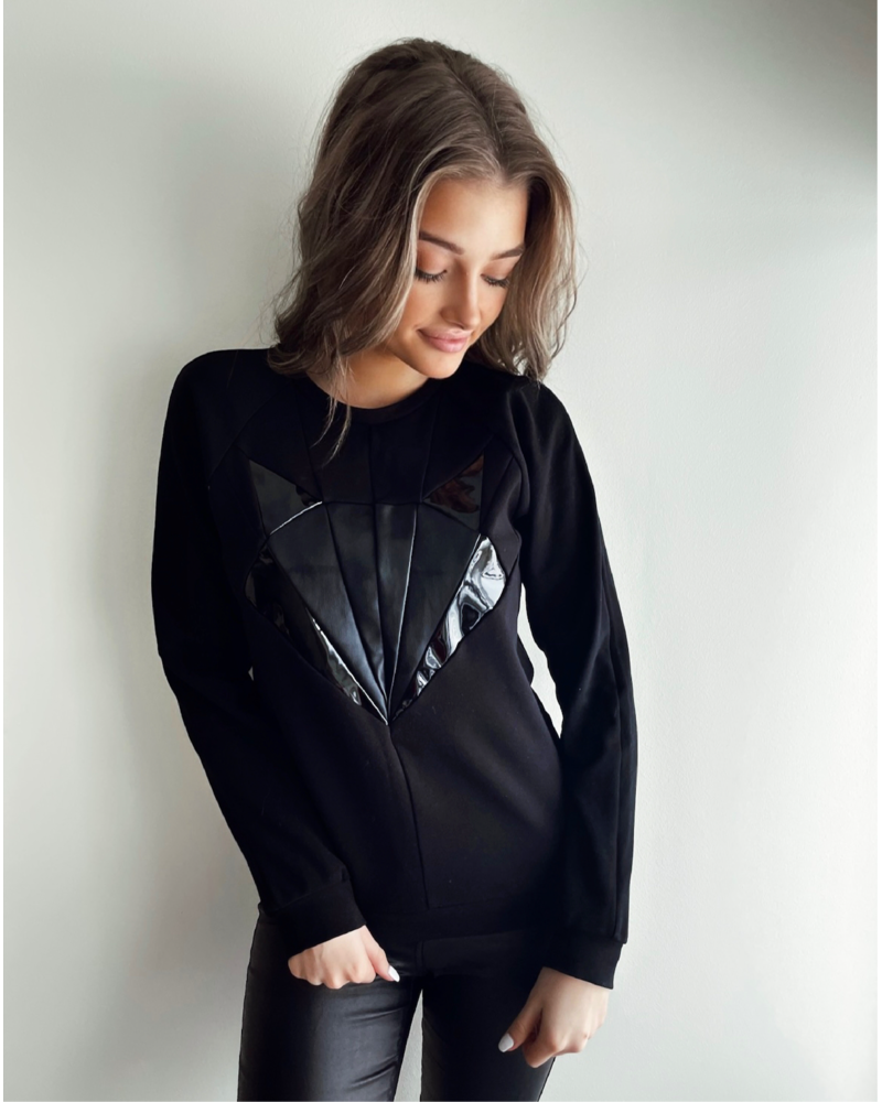 BLACK LEATHER FOX SWEATSHIRT BLACK