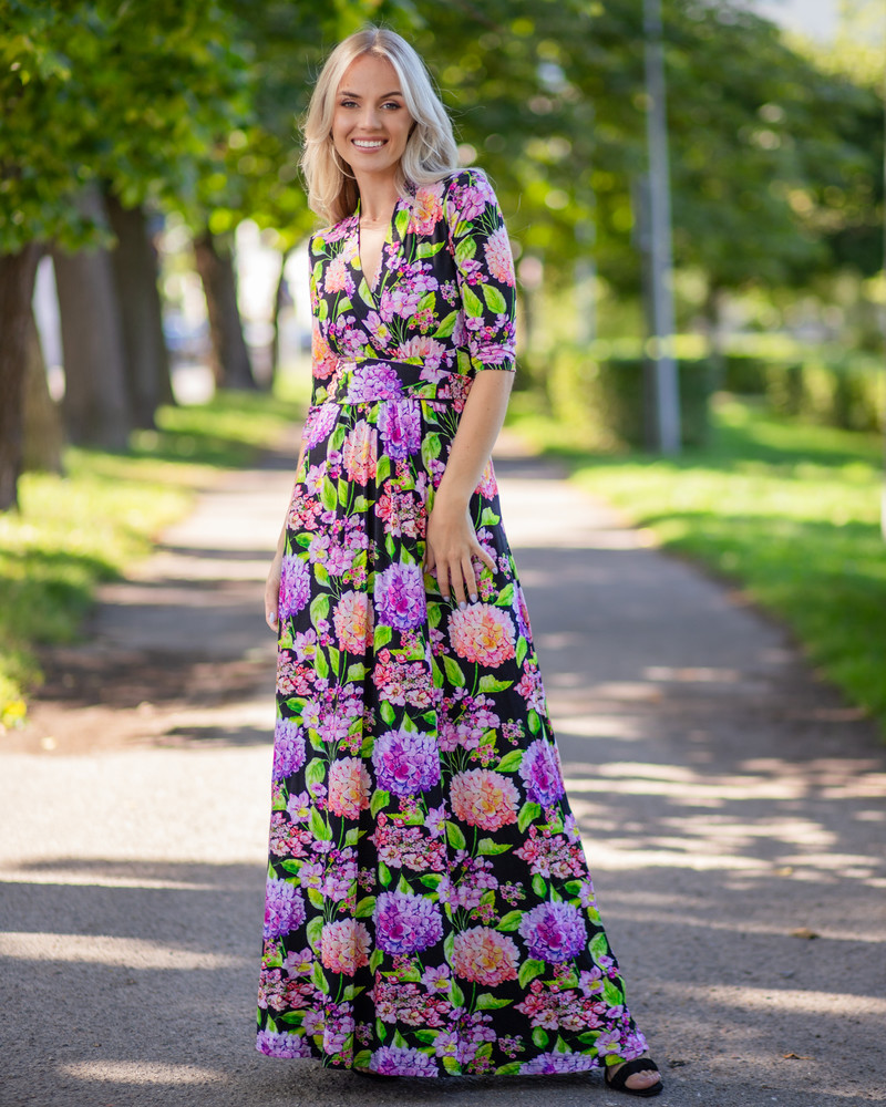 HORTENSIA MAXI ELEGANT DRESS BLACK
