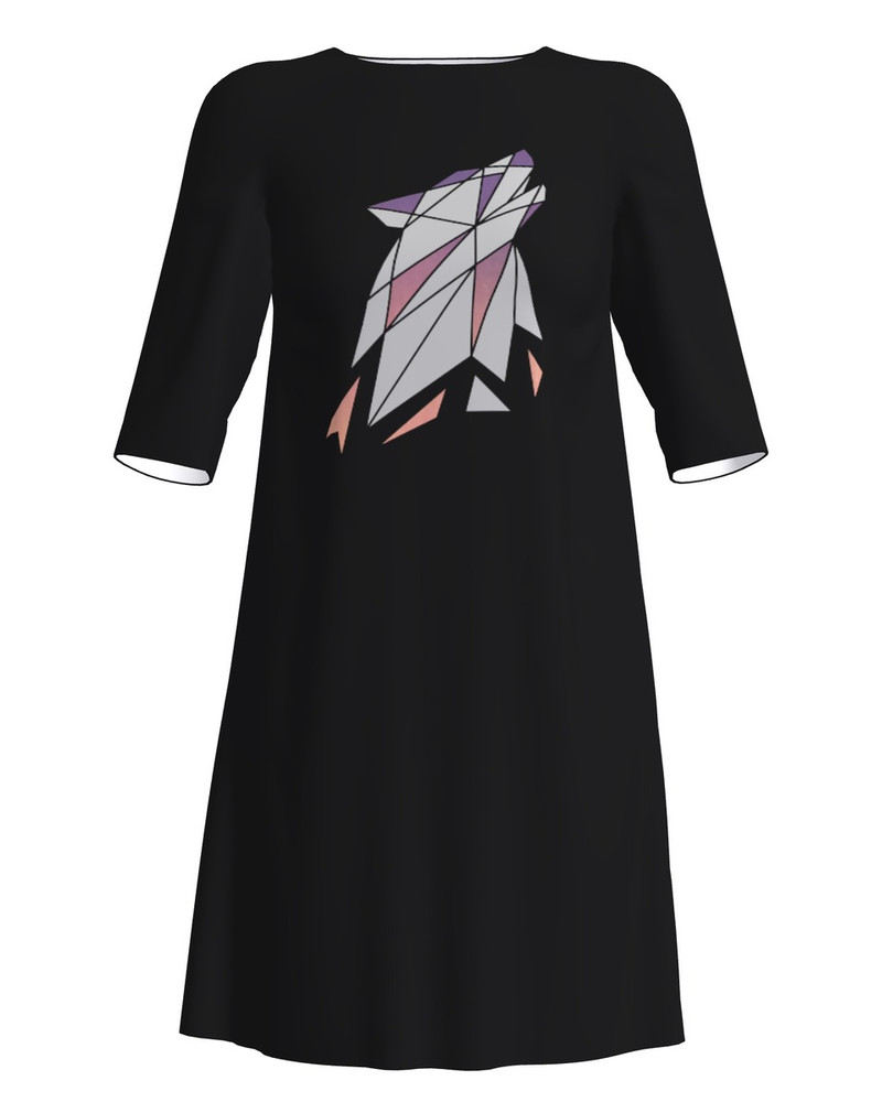 GREY WOLF PRINT DRESS BLACK