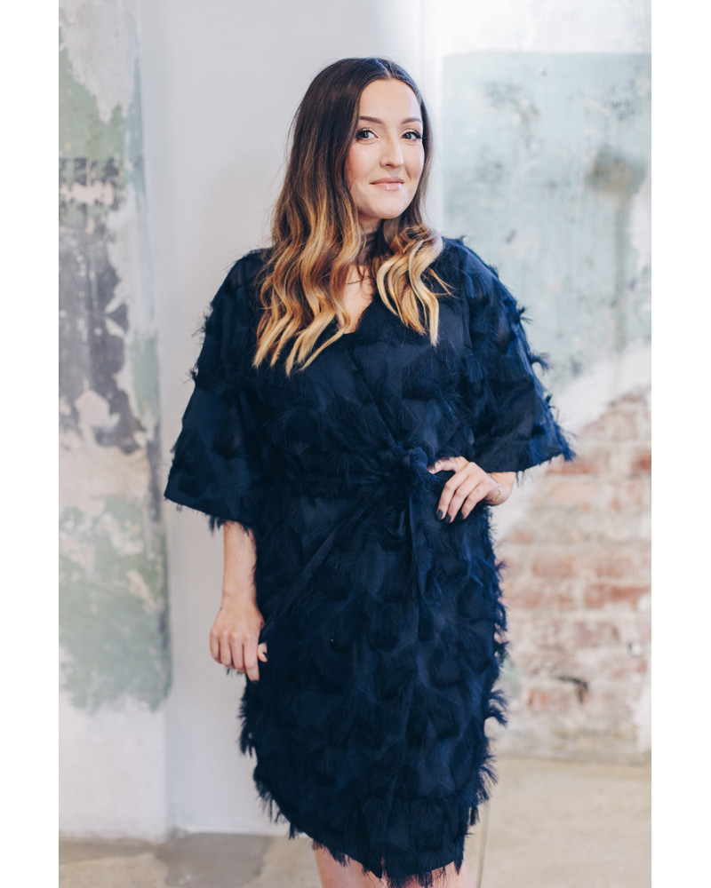 KIMONO FRINGE DRESS NAVY BLUE
