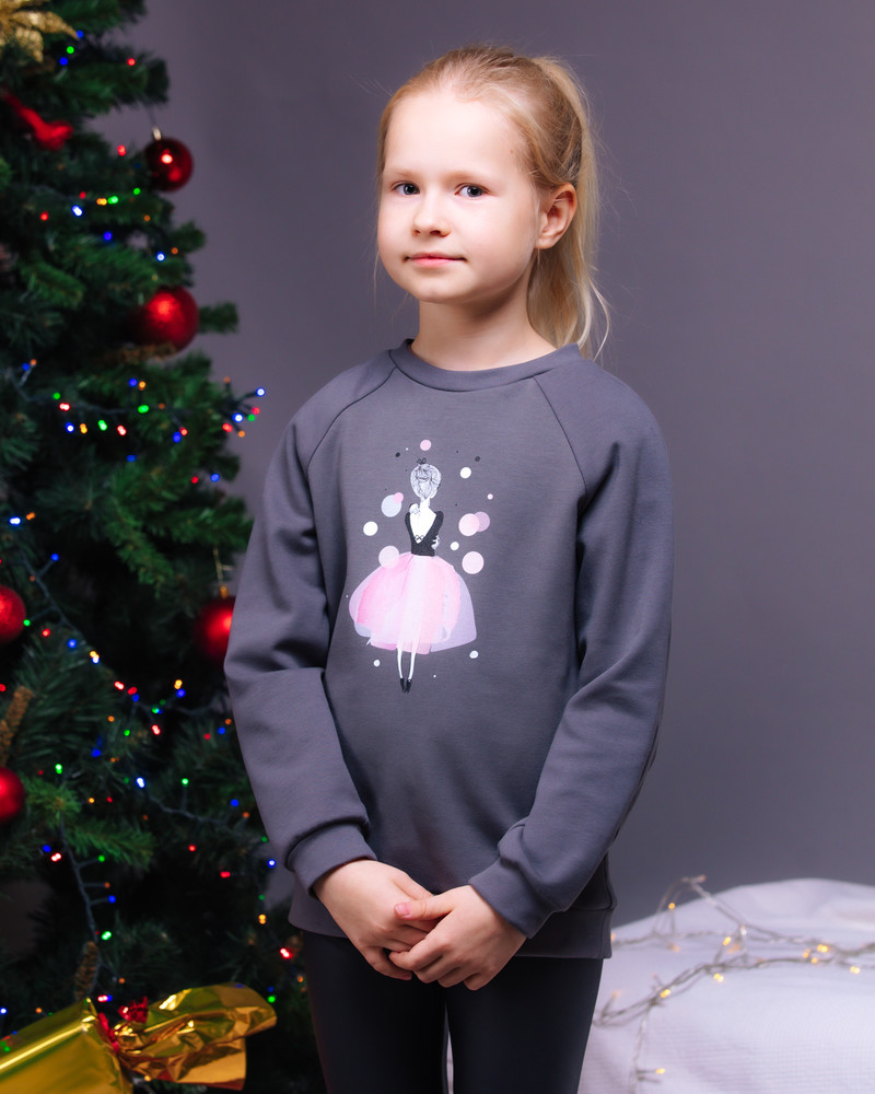 PINK GIRL KIDS SWEATSHIRT DARK GREY