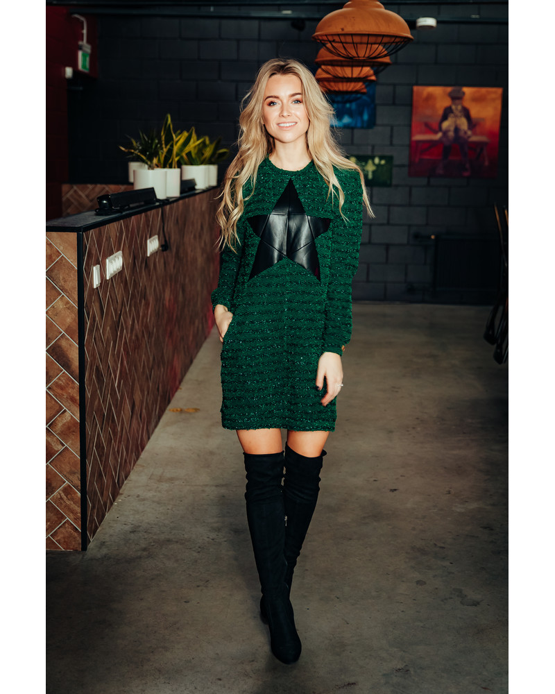GREEN SHINY KNIT STAR DRESS duplicate