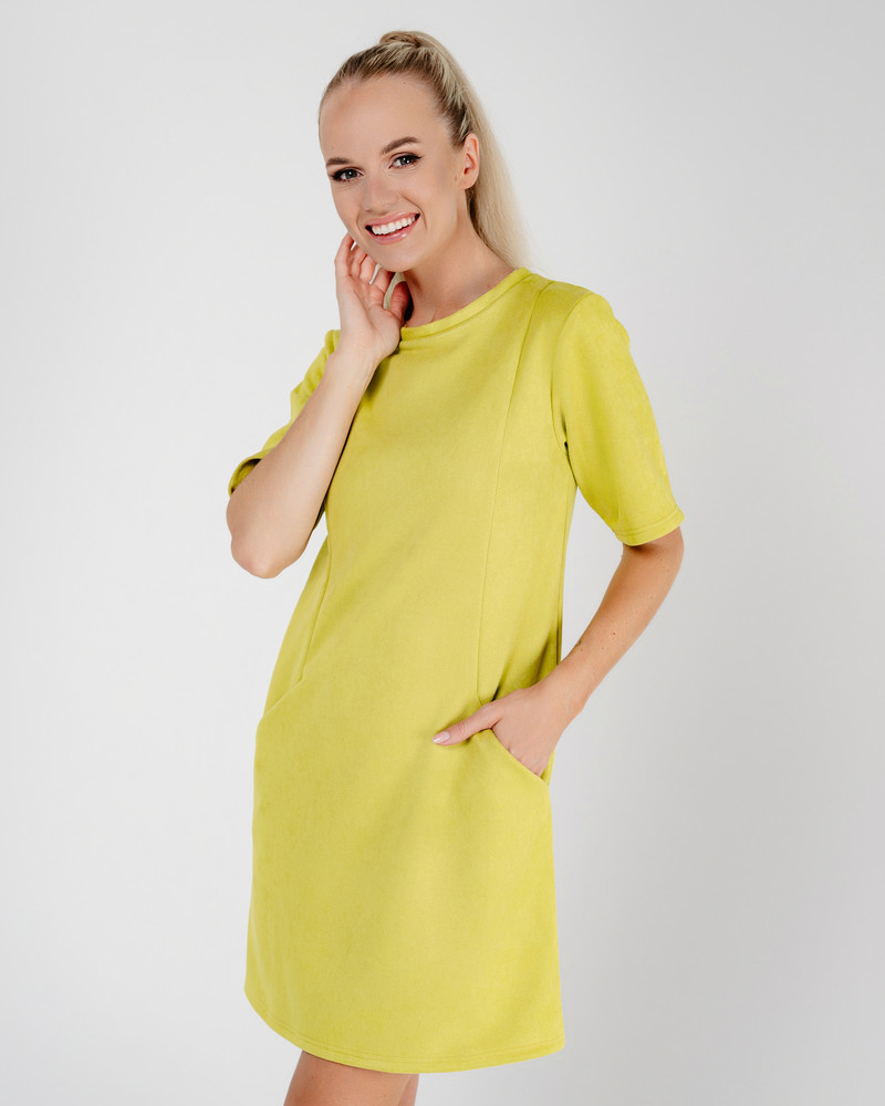 JACQUARD MINI DRESS LIME GREEN