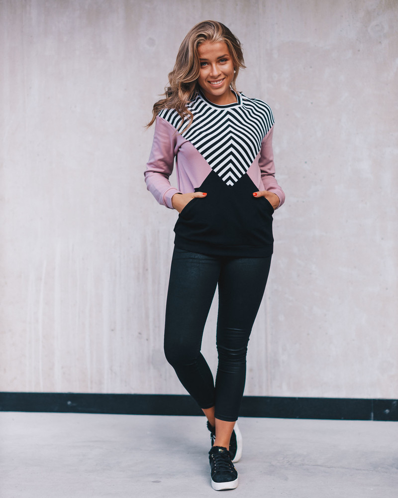 TRIANGLE STRIPE POCKET SWEATSHIRT PINK BLACK