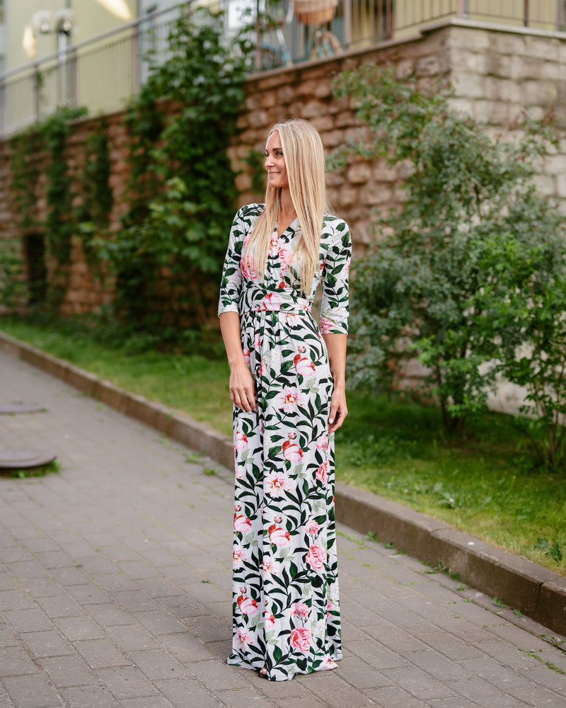 PINK PEONY MAXI ELEGANT DRESS AQUA