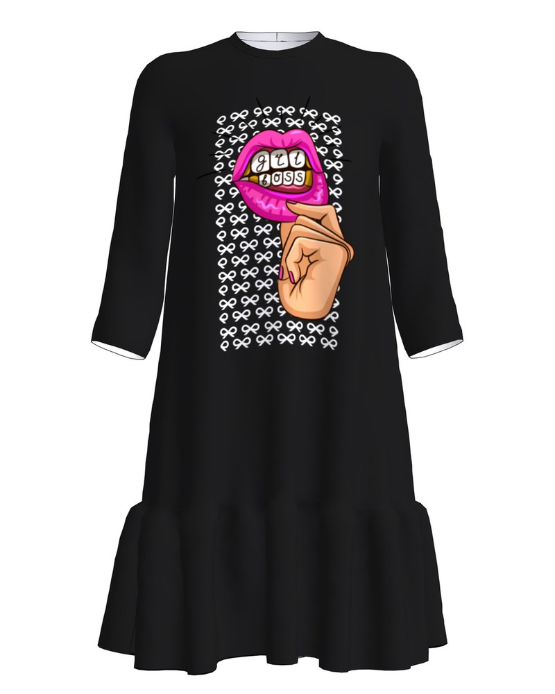 GIRL BOSS FRILL DRESS BLACK