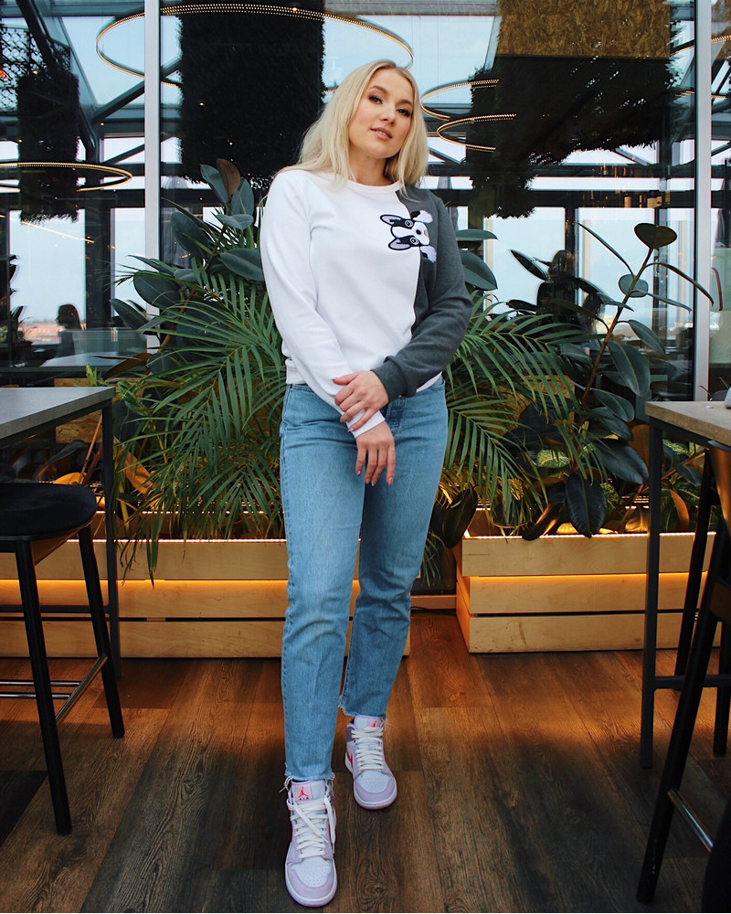 PEEK-A-BOO DOG SWEATSHIRT WHITE & GREY