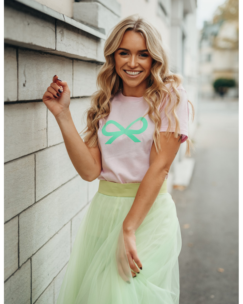 NEON GREEN TD BOW OVERSIZE T-SHIRT LIGHT PINK