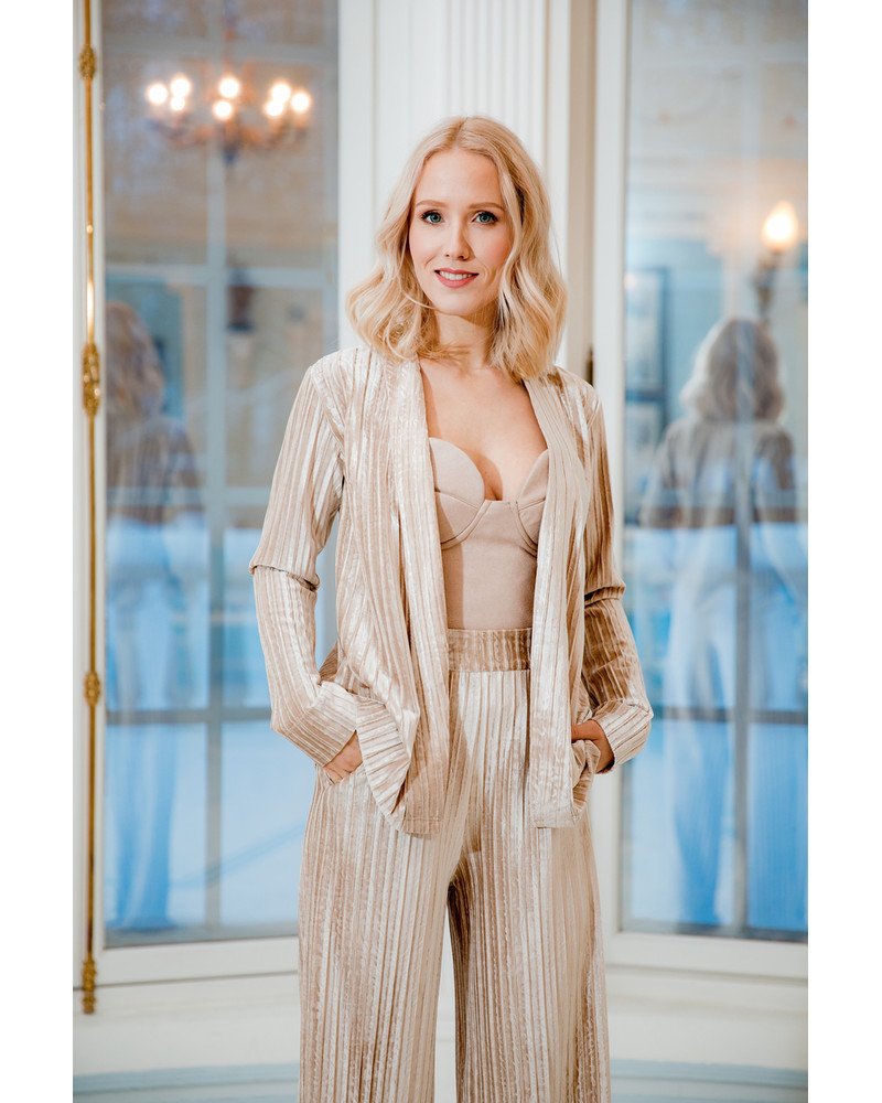 BEIGE STRIPE VELVET SET