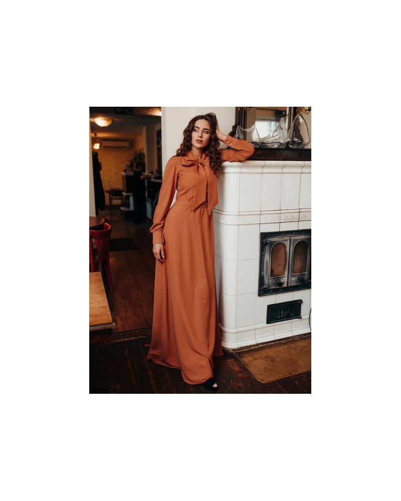 BIG BOW MAXI DRESS CAMEL