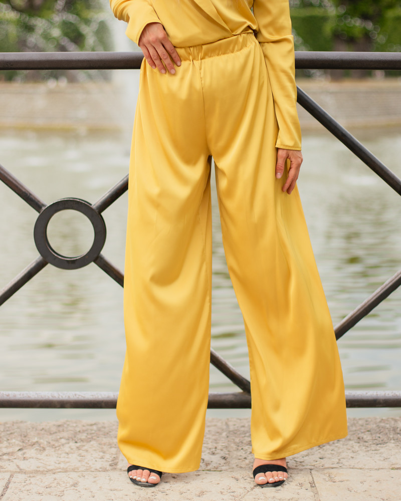 SILKY BOHO WIDE TROUSERS MUSTARD