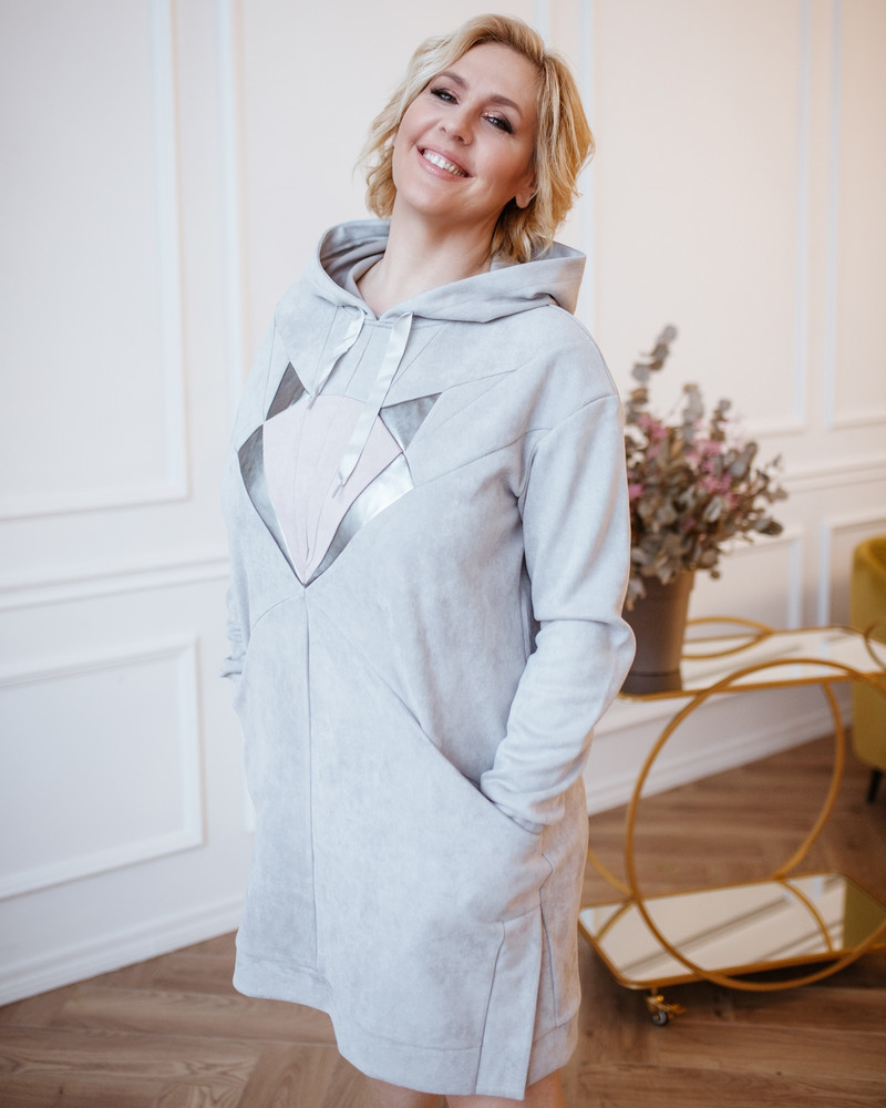 FOX HOODED SWEATER DRESS SUEDE GREY