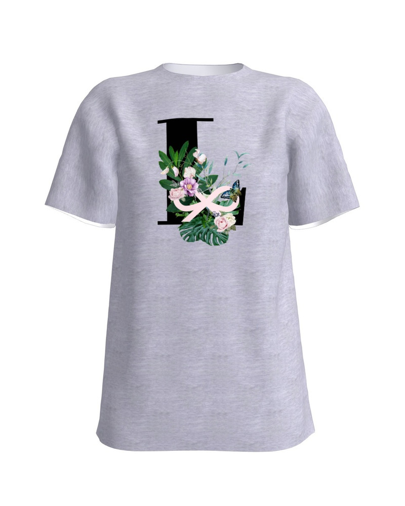 LETTER L FLORAL SLIM T-SHIRT LIGHT GREY