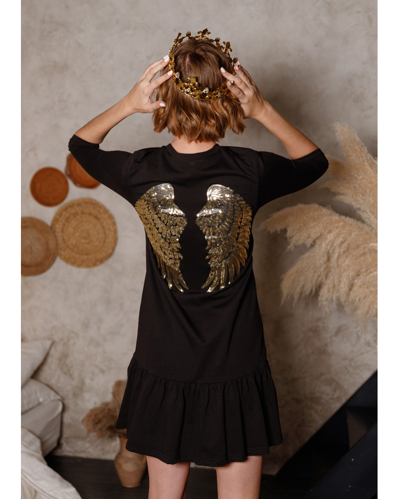 GOLD ANGEL FRILL DRESS BLACK