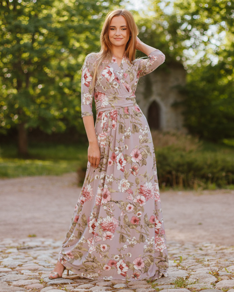 FLOWER ELEGANT MAXI DRESS GREY