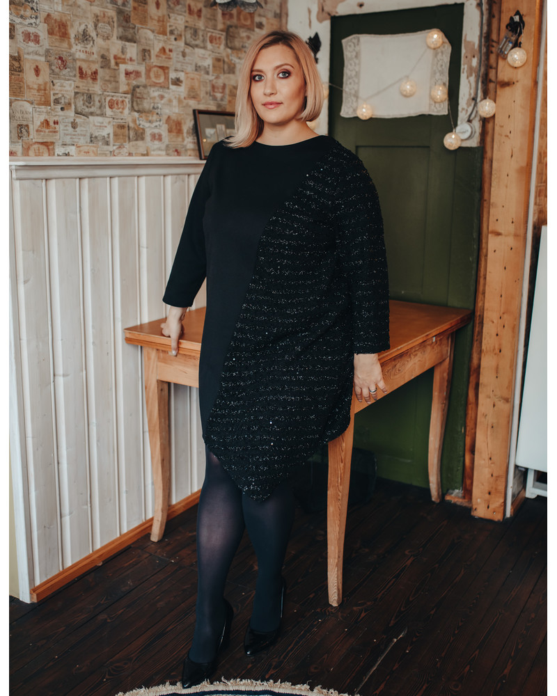 BLACK SHINY DIAGONAL DRESS