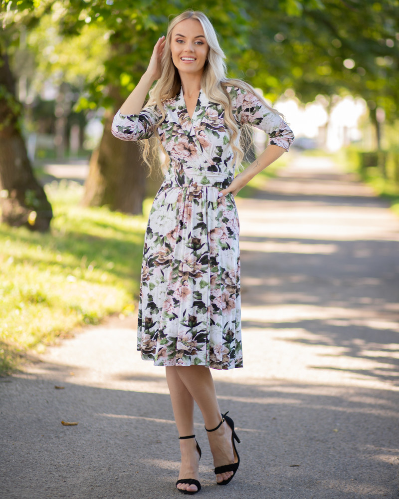 PASTEL PEONY ELEGANT MIDI DRESS