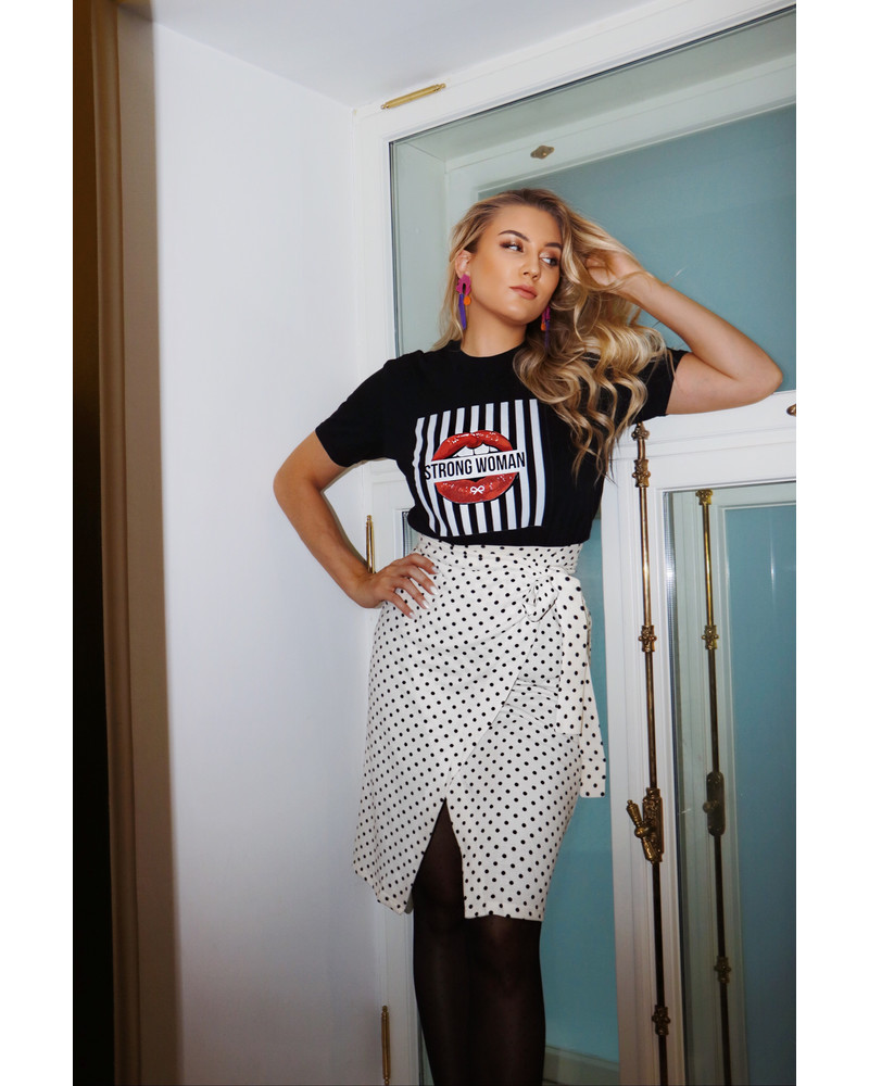 BODYCON WRAP POLKA DOT SKIRT WHITE