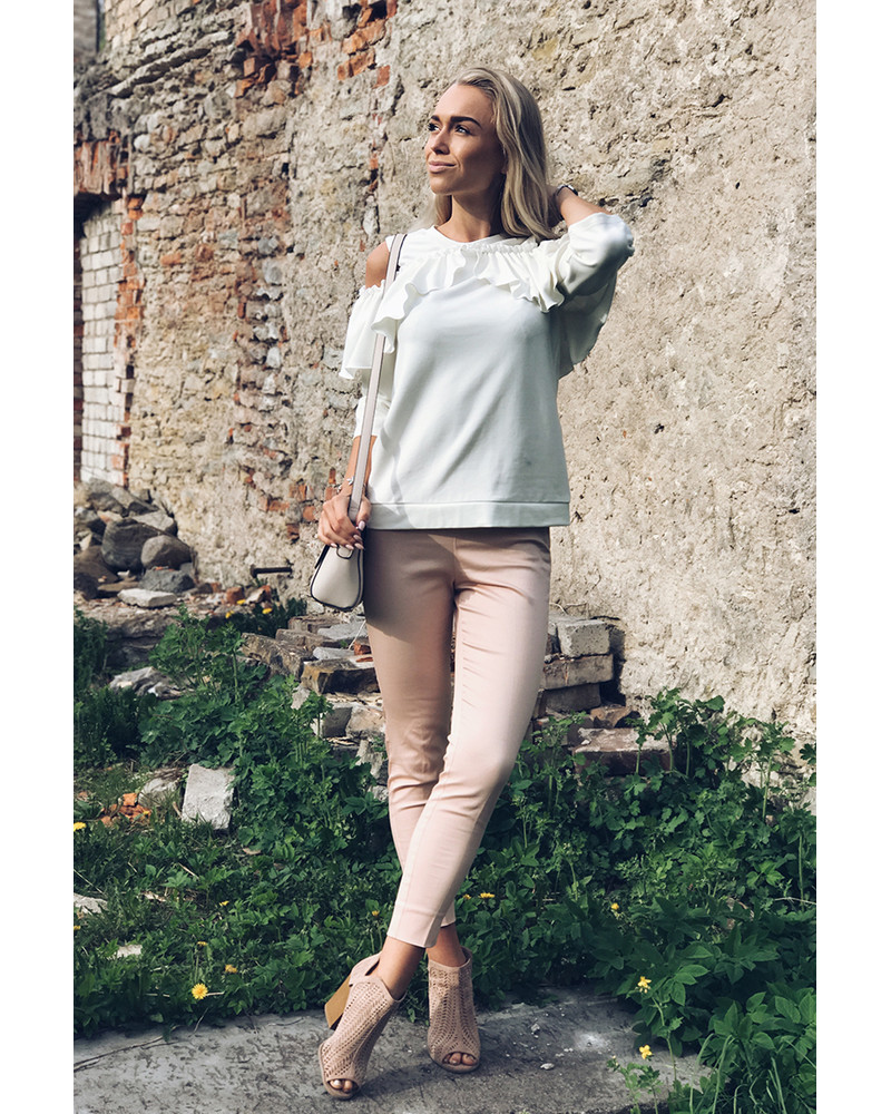 CUT OUT FRILL SWEATSHIRT WHITE