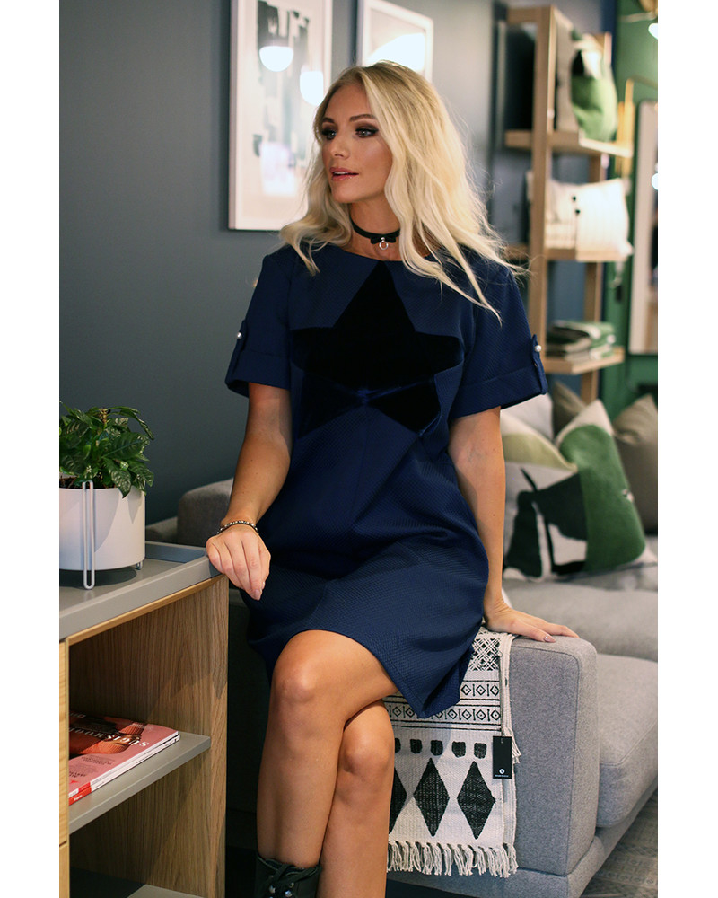 VELVET STAR PEARL DRESS NAVY BLUE