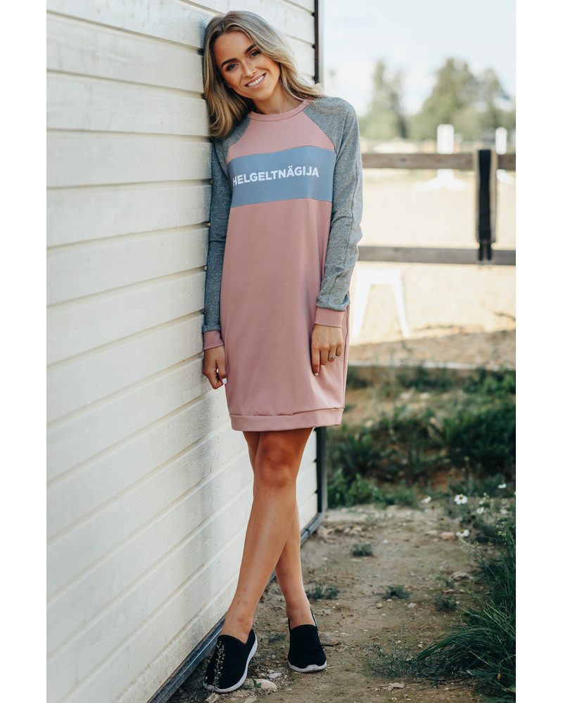 HELGELTNÄGIJA SWEATER DRESS GREY & PINK